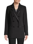 Karl Lagerfeld Paris Faux Leather-trim Double-breasted Jacket