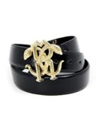 Roberto Cavalli Mirror Snake Buckle Logo Leather Belt