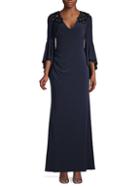 Calvin Klein Embellished Stretch Bell-sleeve Gown