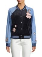 Juicy Couture Black Label Floral-patch Velour Bomber Jacket