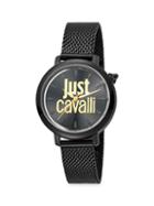 Just Cavalli Logo Black Stainless Steel Mesh Bracelet Watch