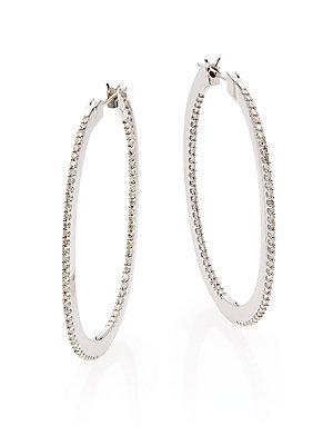 Effy Diamond & 14k White Gold Hoop Earrings/1