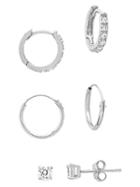 Sterling Forever 3-pair Sterling Silver & Crystal Earrings