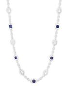 Judith Ripka Estate Asscher Blue Corundum And Sterling Silver Collar Necklace