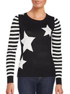 Saks Fifth Avenue Striped Sleeve Star Sweater