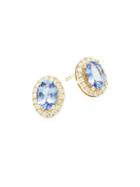 Effy Diamond And Tanzanite 14k Yellow Gold Bezel Stud Earrings