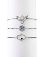 Eye Candy La Set Of Three Luxe Silvertone & Crystal Bracelets