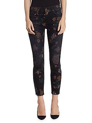 7 For All Mankind Roxanne Floral Raw-hem Jeans