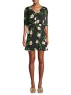 The Kooples Floral Short-sleeve Silk Mini A-line Dress