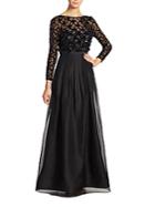 Kay Unger Pleated Sequined-detail Gown