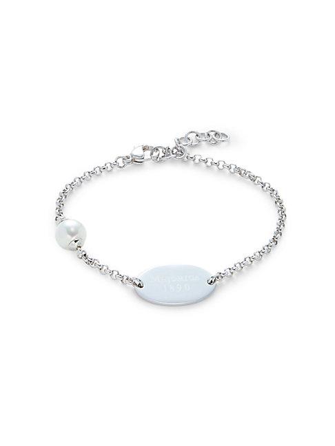 Majorica Sterling Silver & Faux Pearl Dog Tag Chain Bracelet