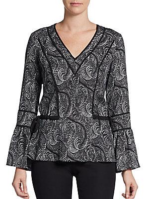 Marchesa Voyage Piped Plume-print Top