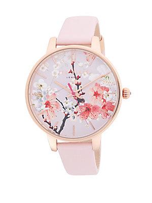 Ted Baker London Floral Leather-strap Watch