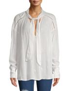 Free People Embroidered Bohemian Tie-neck Blouse