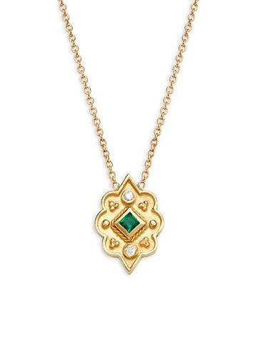 Legend Amrapali Heritage 18k Gold Emerald & Diamond Marquis Pendant Necklace