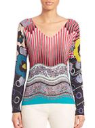 Etro Printed Silk & Cashmere V-neck Sweater