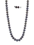 Masako 7-7.5mm Black Pearl And 14k White Gold Necklace And Earrings Set