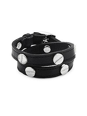 Cc Skye Crystal Studded Leather Wrap Bracelet