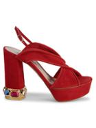 Casadei Jewel-embellished Suede Platform Slingback Sandals