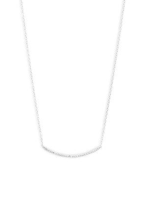 Danni Diamond And 14k White Gold Curved Bar Pendant Necklace