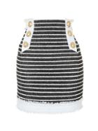 Balmain Stripe Tweed Wool-blend Side-button Pencil Skirt