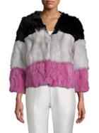 Adrienne Landau Stripe Dyed Rabbit And Natural Fox Fur Jacket