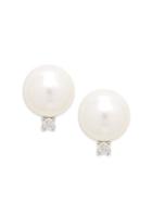 Tara Pearls 7-7.5mm White Round Akoya Pearl Diamond Sterling Silver Stud Earrings