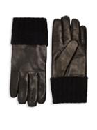 Saks Fifth Avenue Ribbed Cuff Leather Gloves