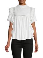 Free People Ruffled Lace-trimmed Cotton Top