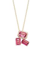 Suzanne Kalan 14k Yellow Gold Pink Sapphire & Diamond Cluster Pendant Necklace