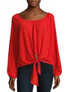 Saks Fifth Avenue Red Solid Boatneck Peasant Top