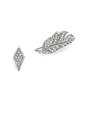 Rebecca Minkoff Feather & Geometric Stud Earring Set/silvertone