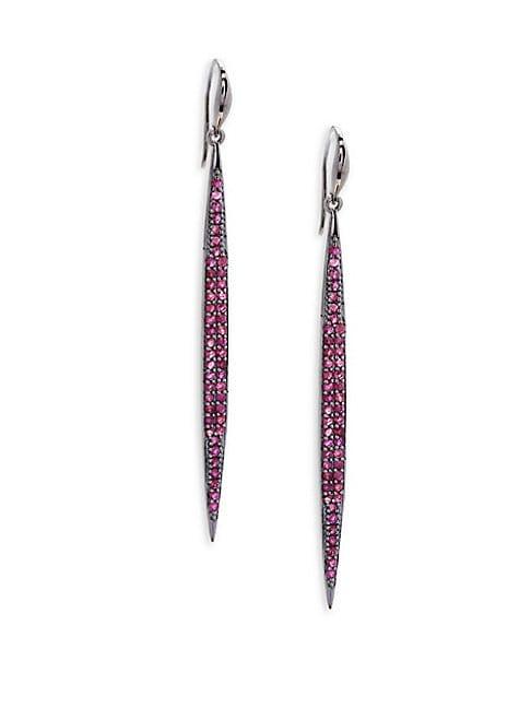 Bavna Ruby & Sterling Silver Linear Drop Earrings