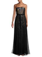 Marchesa Notte Strapless Sequin Tulle Gown