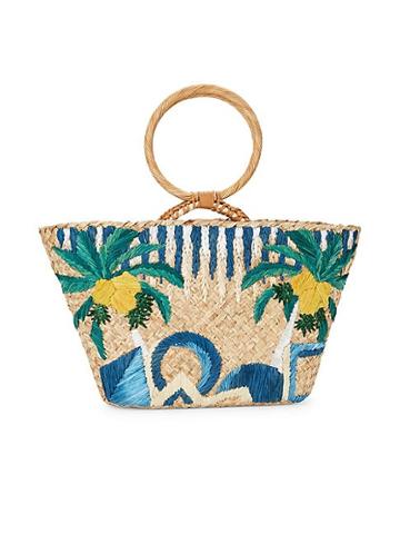 Aranaz Embroidered Straw Top Handle Bag