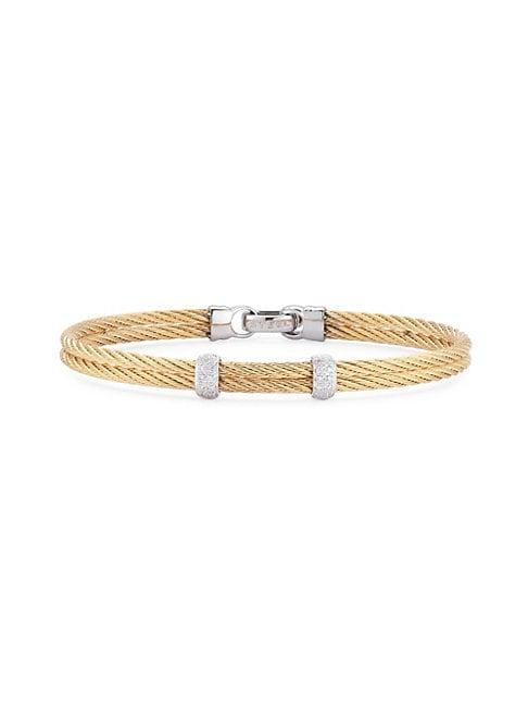 Alor 18k Yellow Gold Stainless Steel Diamond Double Cable Bracelet