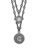 Freida Rothman Crystal And Sterling Silver Double Layer Bezel Chain Pendant Necklace