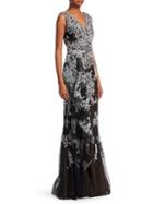 David Meister Lace Floral Trumpet Gown