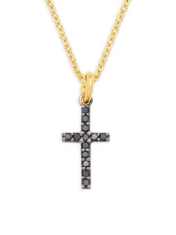 La Soula Goldplated Sterling Silver & Black Diamond Cross Pendant Necklace