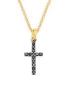 La Soula Goldplated Sterling Silver & Black Diamond Cross Pendant Necklace