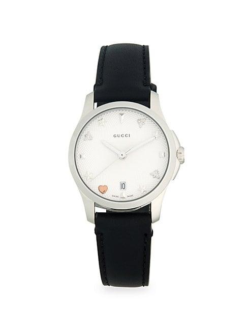 Gucci Stainlees Steel Leather-strap Watch