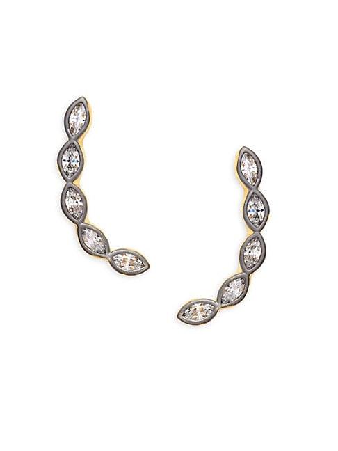 Freida Rothman Sterling Silver & Crystal Marquise Climber Earrings