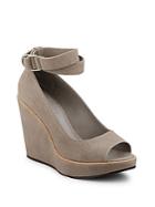 Brunello Cucinelli Embossed Leather Peep-toe Ankle-strap Wedge Sandals