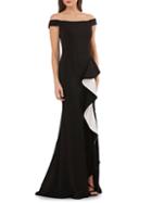 Carmen Marc Valvo Infusion Off-the-shoulder Ruffle Trumpet Gown