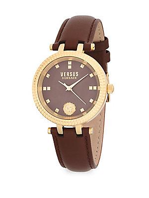 Versus Versace Stainless Steel & Leather Strap Watch