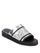 Helmut Lang Metallic Leather Flatform Slide Sandals