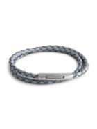 Tateossian Stainless Steel & Woven Leather Wrap Bracelet