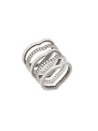 Freida Rothman Contemporary Deco Cubic Zirconia And Sterling Silver Five Stack Ring Set