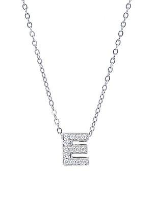 Nephora Diamond & 14k White Gold E Initial Pendant Necklace