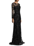 Theia Embroidery Floral Tulle Floor-length Gown